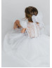 Beaded Ivory Lace Tulle Sheer Back Flower Girl Dress